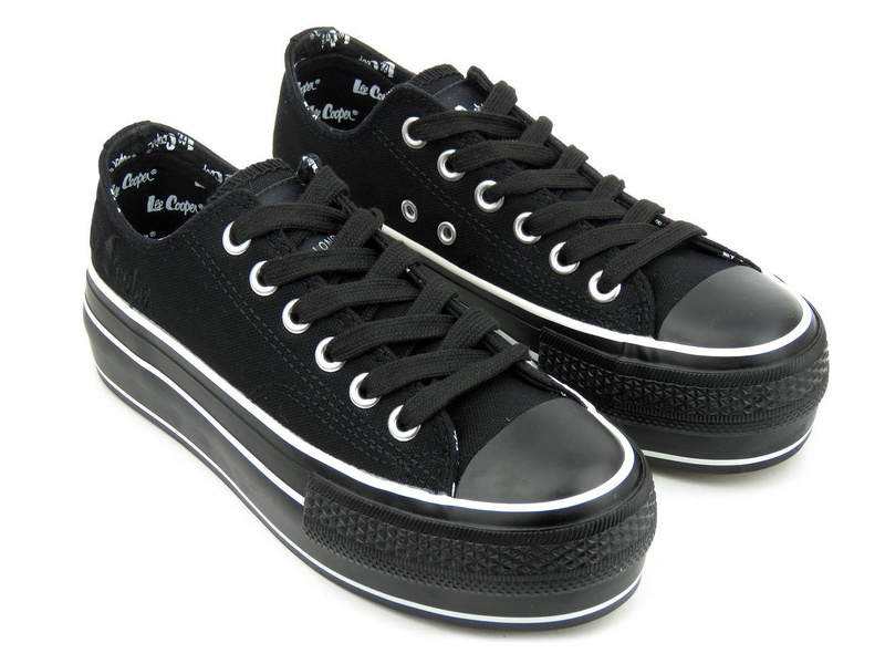 Trampki damskie na platformie - LEE COOPER 22-31-0843L, czarne