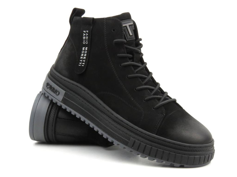 Skórzane sneakersy, trzewiki męskie za kostkę - Fabio Moretti N2735-1-1, czarne
