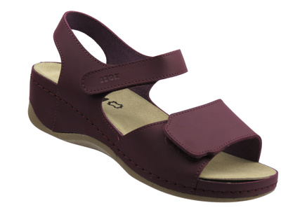 Sandały damskie na rzepy bordowe Leon 2024