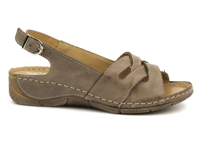 Skórzane sandały damskie - HELIOS Komfort 134, beżowe