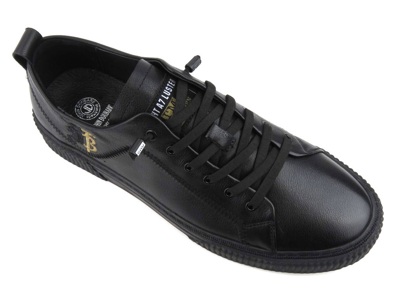 Skórzane sneakersy męskie - JOHN DOUBARE A921-1, czarne