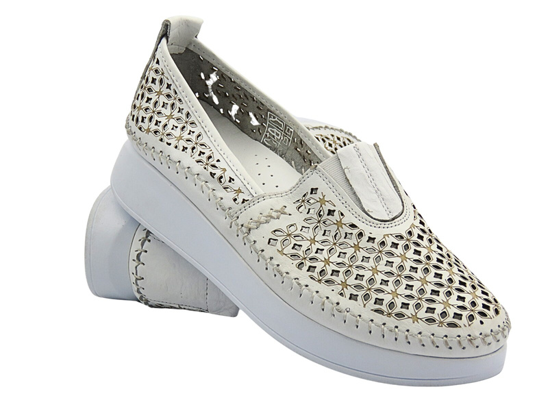 Ażurowe półbuty damskie białe Nika Komfort H0712