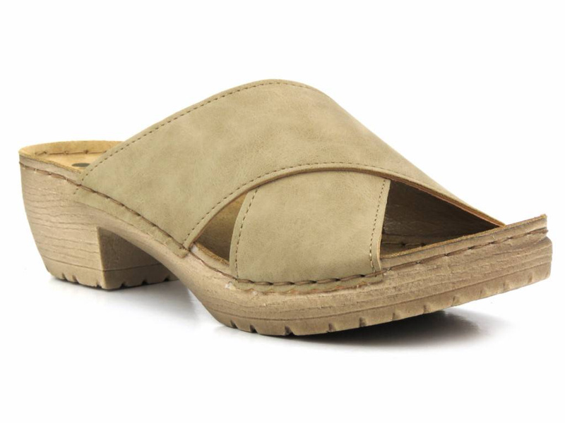 Klapki damskie na obcasie - INBLU BL-03, beżowe