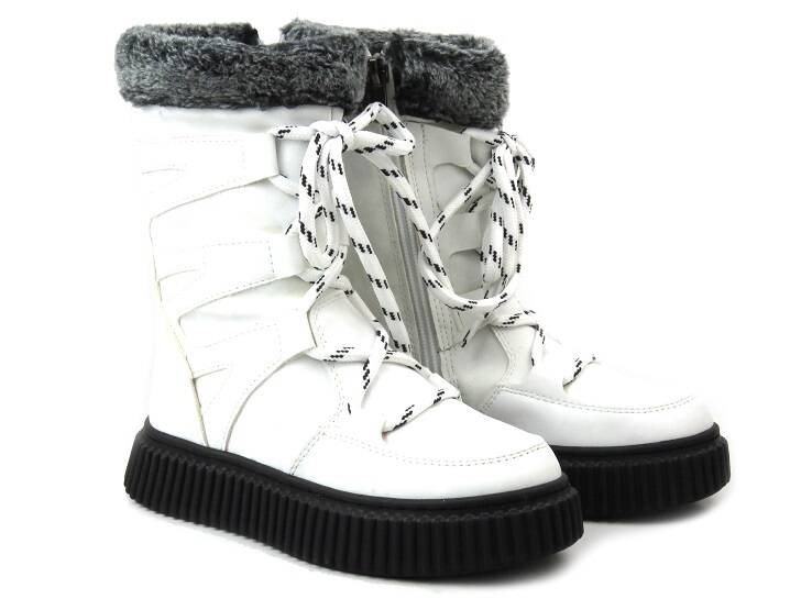 Cieplutkie kozaczki dziecięce na suwak - Navy Dot 22-61069, białe II Gatunek