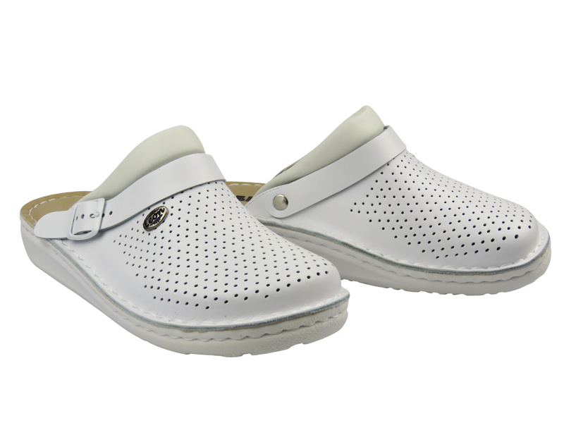 Skórzane Klapki Męskie Leon 300M białe