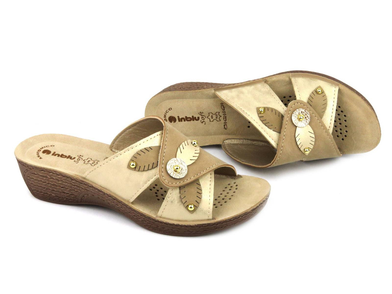 Klapki damskie z regulowaną cholewką - INBLU GL-54, piaskowe