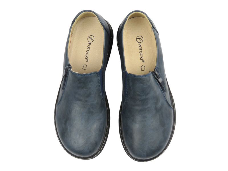 Wsuwane półbuty damskie Potocki 25-90352, granatowe