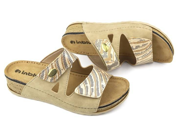 Klapki damskie z paskami na rzep - INBLU NV-02, beżowe