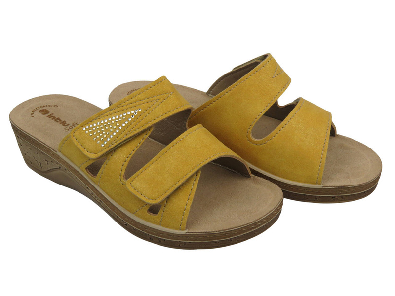 Klapki damskie na koturnie - INBLU PV-04, żółte