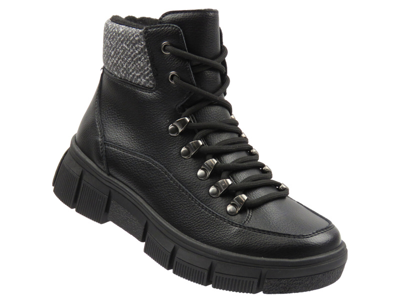 Skórzane trapery, botki damskie czarne Cambell 25-19346