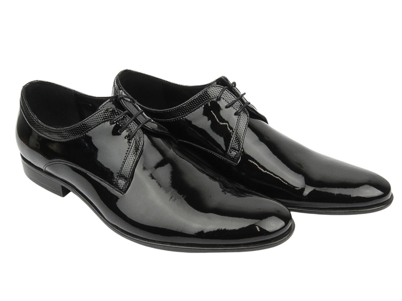 Skórzane półbuty męskie wizytowe - CONHPOL 7653, czarne