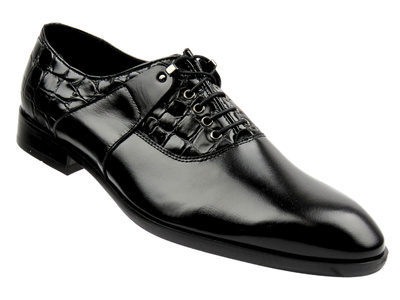 Skórzane półbuty męskie wizytowe - CONHPOL 5836, czarne