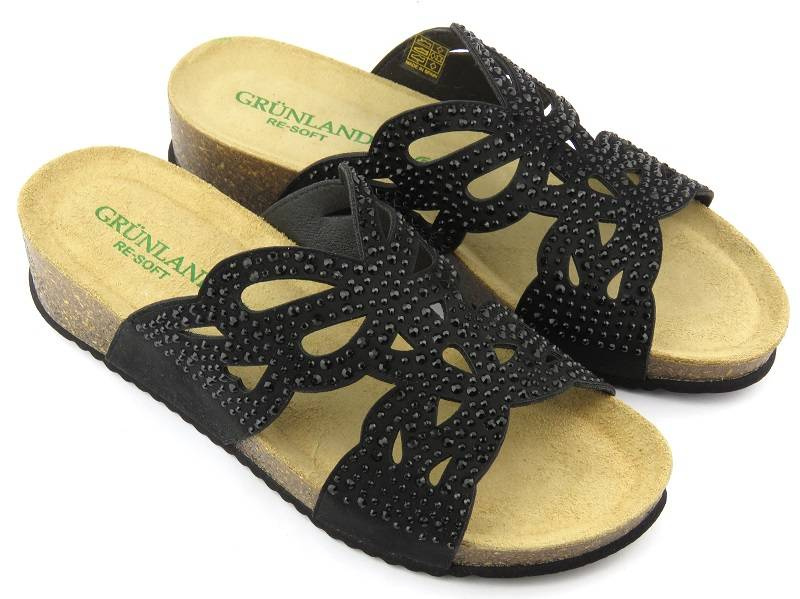 Klapki damskie ze skórzaną wkładką - GRUNLAND CB2999-70, czarne