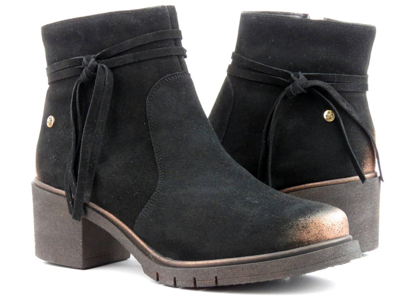 Zamszowe botki damskie na obcasie - MACIEJKA 05720-01, czarne
