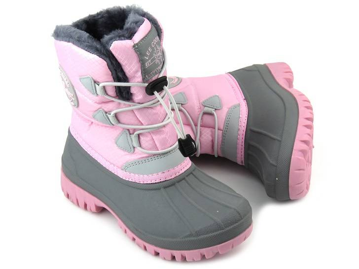 Śniegowce dziecięce ze ściągaczem - LEE COOPER LCJ-21-44-0518K, różowe z szarością