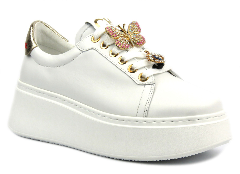 Sportowe buty damskie na platformie - CheBello 4292, białe