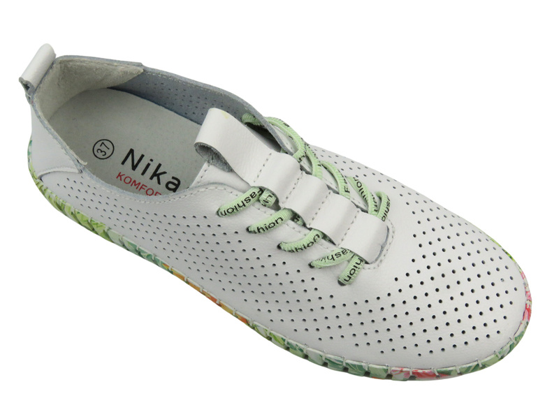 Skórzane półbuty damskie - Nika Komfort H-609, białe