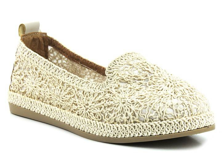 Ażurowe półbuty, lordsy damskie - Navy Dot 23-75004BG, beżowe