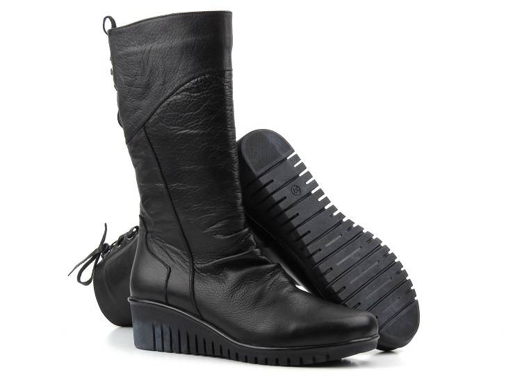 Kozaki damskie na koturnie - COMFORTABEL 970013-01, czarne