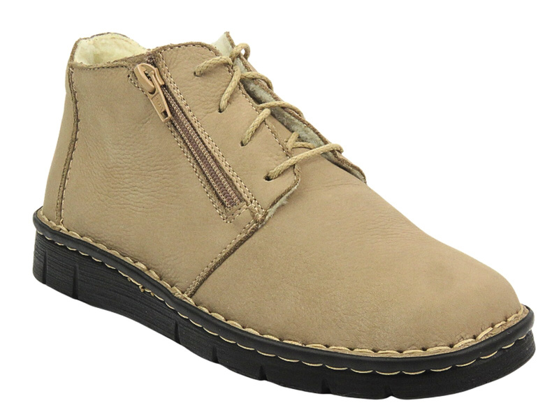 Wygodne botki damskie z miękkiej skóry - Nika Komfort 1388, beżowe