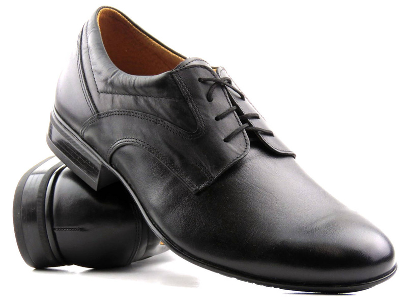 Skórzane półbuty męskie eleganckie MOSKAŁA A119, czarne