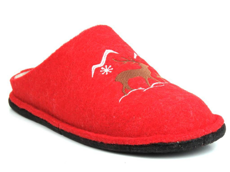 Filcowe kapcie damskie z reniferem - Big Star KK276017, czerwone