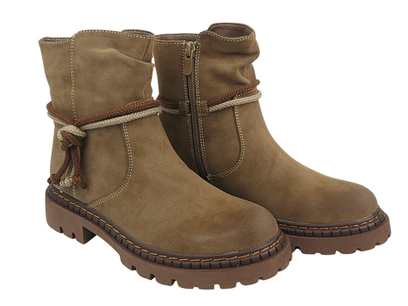 Botki Damskie, Workery - Potocki 24-54305 Beżowe