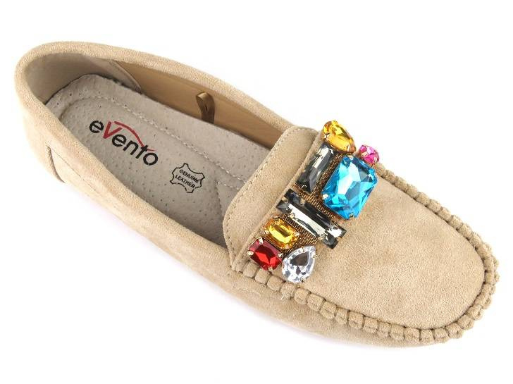 Mokasyny damskie ze skórzaną wkładką - Evento 23PB26-2200, beżowe