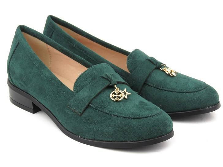 Półbuty, loafersy damskie Potocki 23-12097, zielone