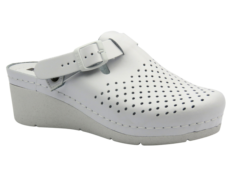 Skórzane Klapki Damskie Leon 1000, białe