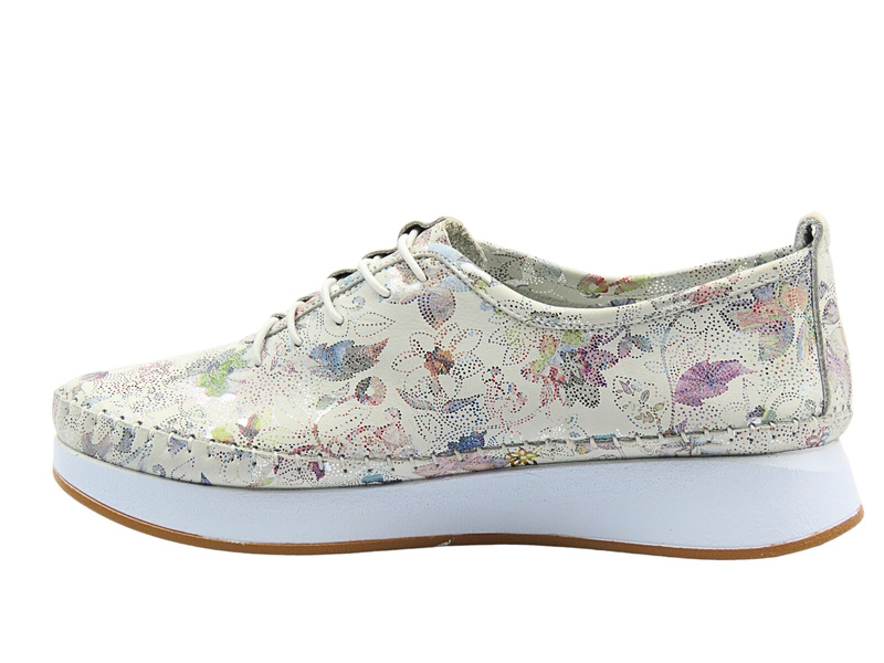 Skórzane półbuty damskie białe w kwiaty VENEZIA E149NUWHOSP029