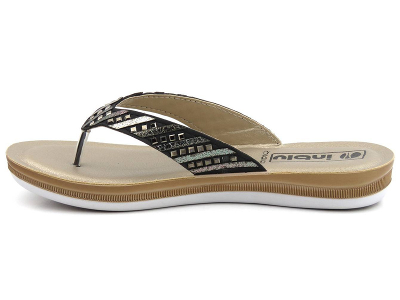 Japonki damskie z ozdobnymi paskami - INBLU BA-40, czarne