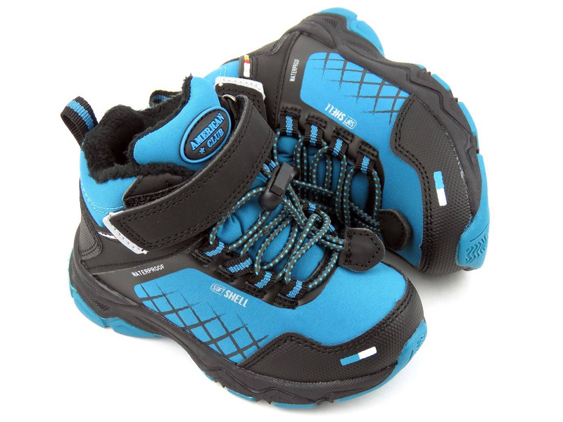 Śniegowce, buty zimowe dziecięce SoftShell - AMERICAN CLUB HL 36/21, czarno-niebieskie