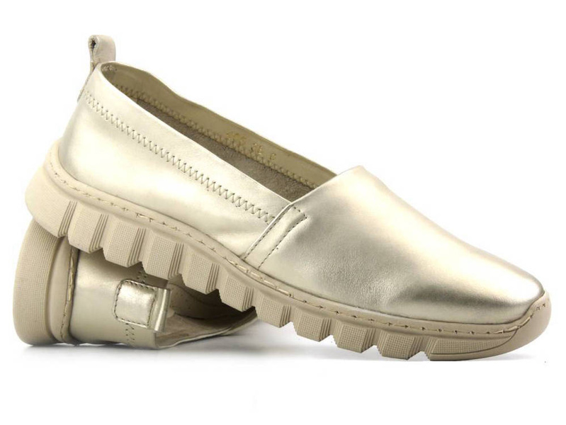 Skórzane półbuty, buty damskie wsuwane - HELIOS Komfort 405, złote