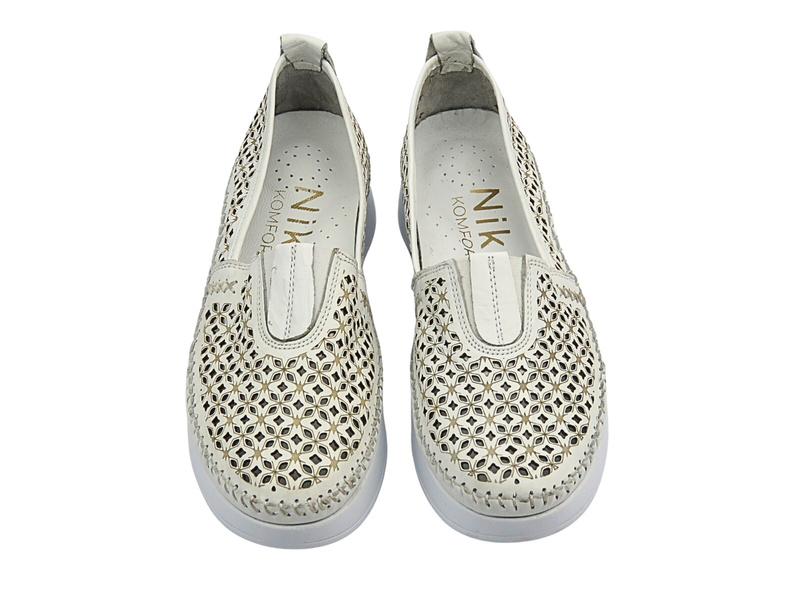 Ażurowe półbuty damskie białe Nika Komfort H0712