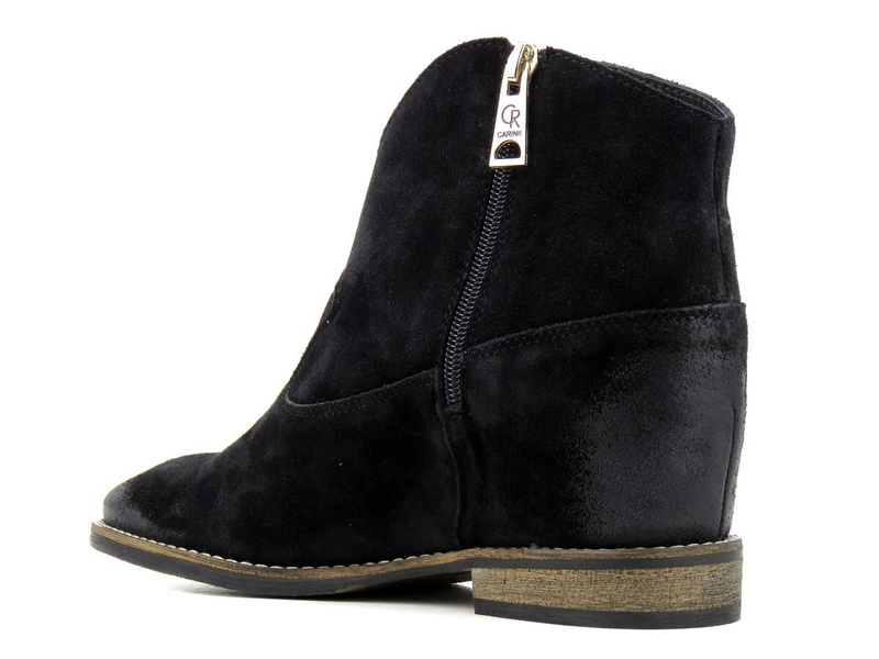 Zamszowe botki, kowbojki damskie na ukrytym koturnie - CARINII B5302, czarne