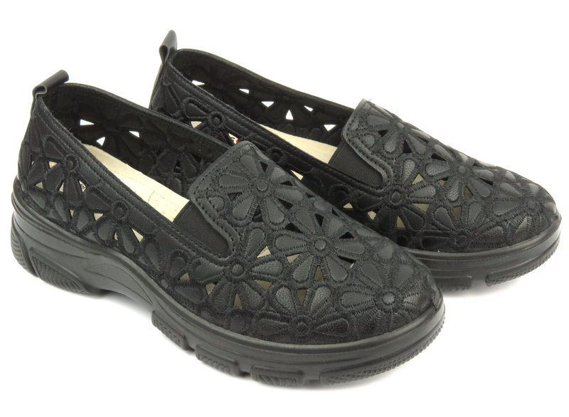 Ażurowe półbuty damskie - UNISOFT 23PB02-5592, czarne