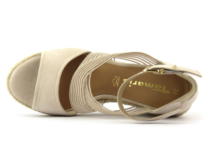 Sandały damskie z modnie zdobioną cholewką - TAMARIS 28350, beżowe