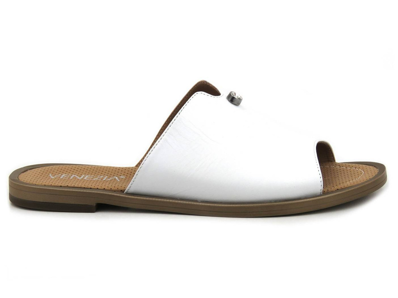 Eleganckie klapki damskie płaskie - VENEZIA SW504, białe