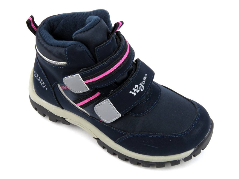 Śniegowce, trzewiki dziecięce zimowe na rzepy - WOJTYŁKO 4Z21037G Softshell, granatowe