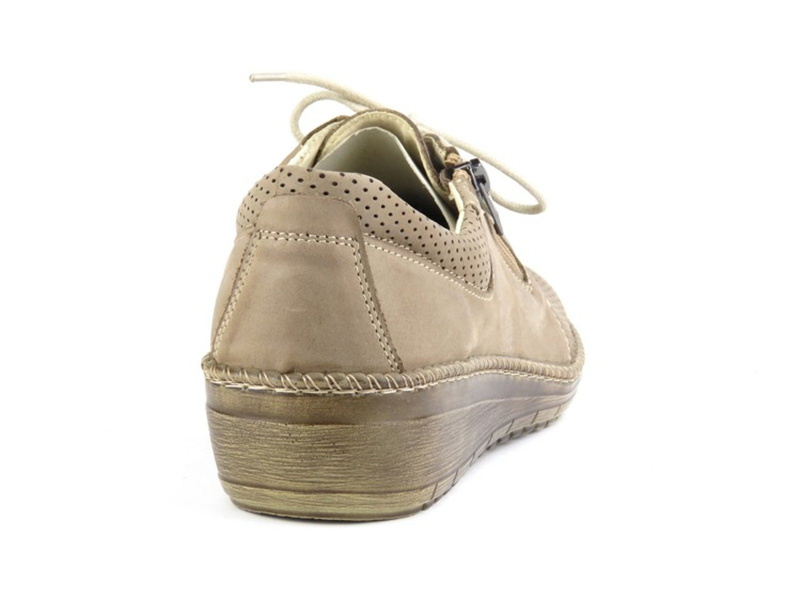 Skórzane półbuty damskie z suwakiem i sznurowaniem - Helios Komfort 328, beżowe