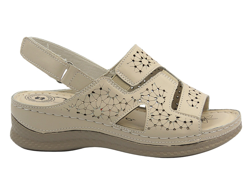 Skórzane sandały damskie na rzep beżowe Evento 25SD17-8365