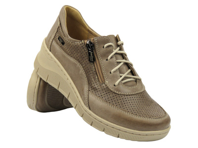Skórzane półbuty, sneakersy damskie  - Helios 427, beżowe