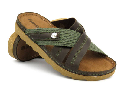 Wygodne klapki męskie ze skóry - INBLU 158M023/BB-3I, brązowe