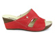 Skórzane klapki damskie na koturnie - Helios Komfort 218, czerwone