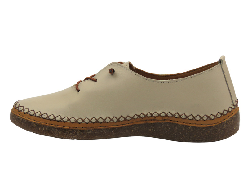 Skórzane, półbuty damskie wiosenne - Nika Komfort H8205, jasnoszare