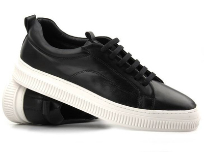 Skórzane buty męskie sportowe - Venezia 7169, czarne