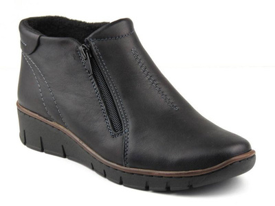Skórzane botki damskie na suwak - HELIOS Komfort 545, czarne