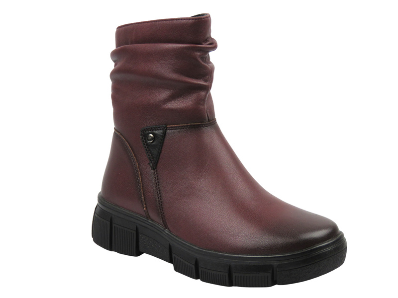 Stylowe, ocieplane botki damskie Cambell 25-19304, bordowe