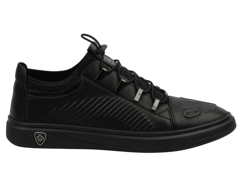Skórzane buty sportowe męskie czarne JOHN DOUBARE S8016-XT6820-1